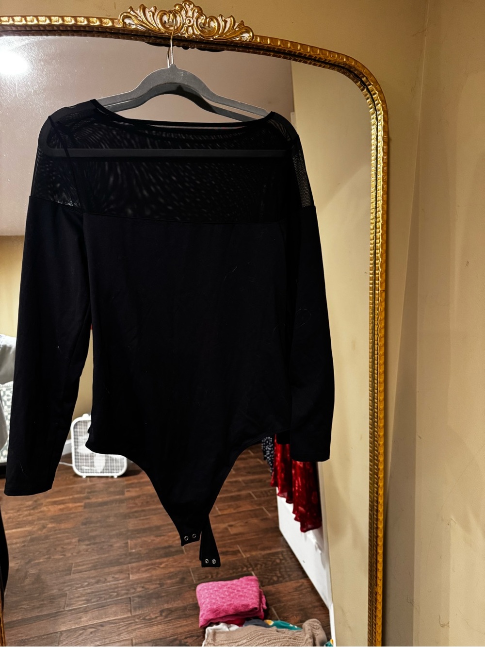Abercrombie & Fitch Black Mesh-Yoke Long Sleeve Bodysuit